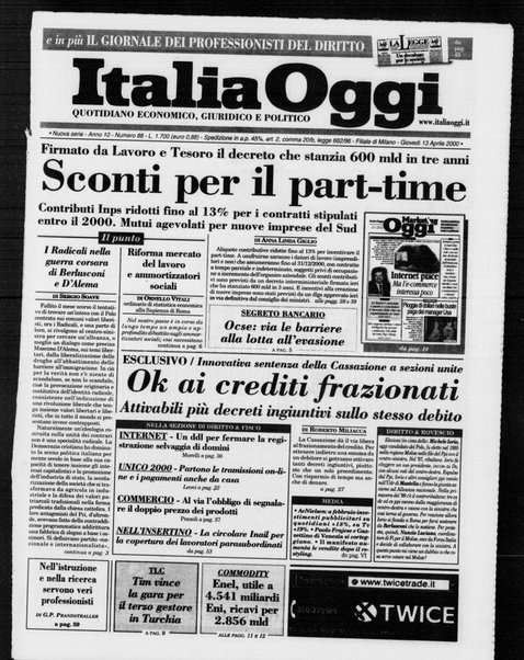 Italia oggi : quotidiano di economia finanza e politica